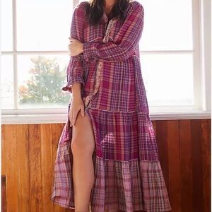 Anthropologie Tiered Plaid Maxi Dress